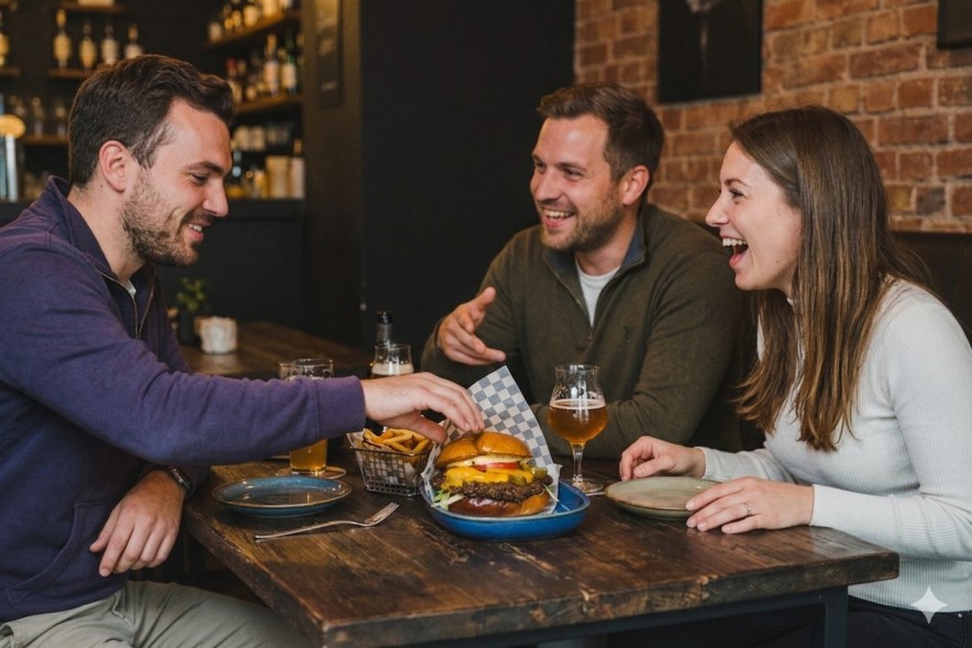 Saftiger Burger Preise Hamburg Vergleich mit goldbrauner Kruste bei Port Island Hamburg